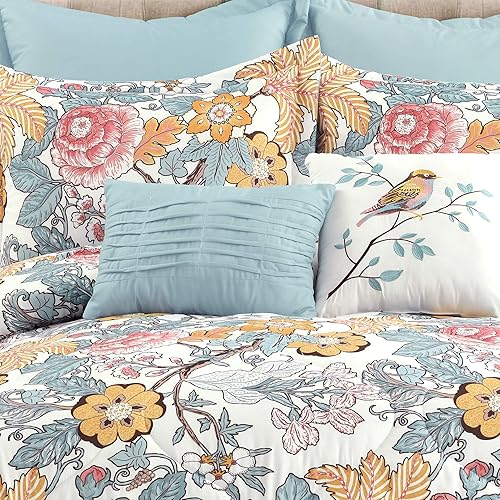 Miniatura 3 de Lush Decor Sydney - Juego de edredón de 7 piezas con hojas florales, tamaño King, azul y amarillo