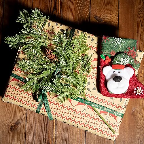 Miniatura 4 de Watayo 4 agujas de pino artificiales grandes, ramas de 16 x 7 pulgadas, palillos de pino falsos de Navidad con piña, hojas de pino sintéticas para