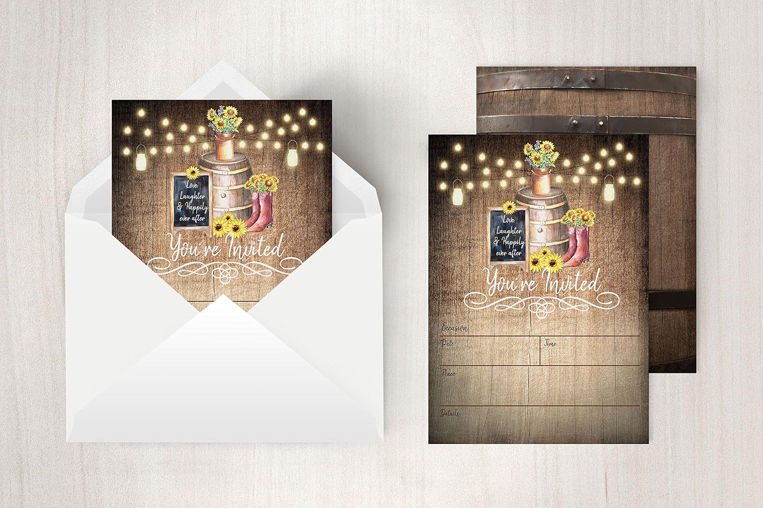Your Main Event Prints Country Rustic Sunflower Invitations - Rustic Elegant Invites for Wedding Rehearsal Dinner, Bridal Shower, Engagement