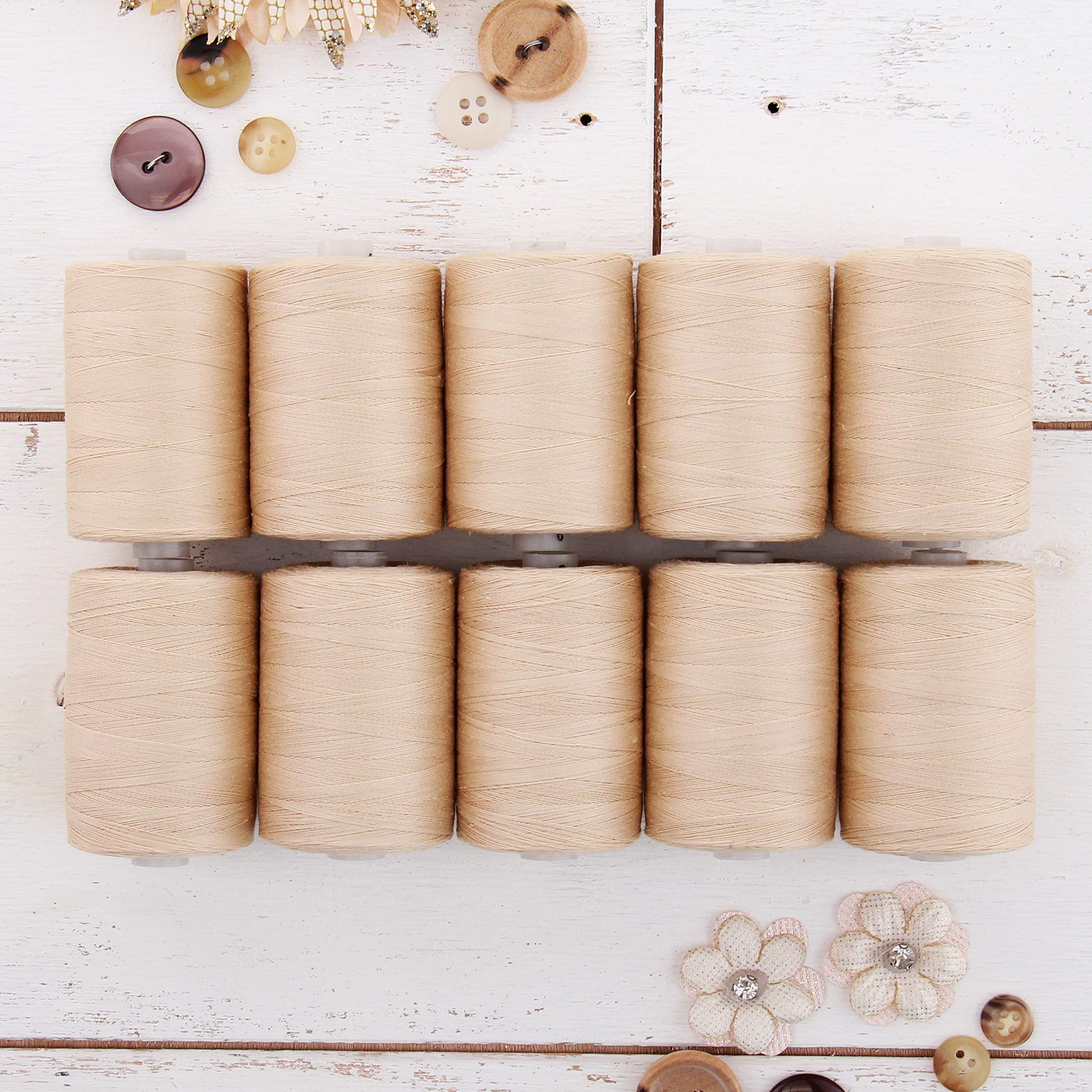 Threadart Garn-Set aus 100 % Baumwolle, 10 natürliche Farbspulen | 1000 m Spulen | zum Quilten und Nähen mit 50/3 Gewicht | langstapelig und fusselarm | über 20 weitere Sets erhältlich