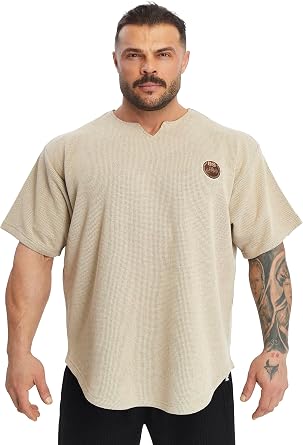 Mens Oversize T-Shirt Thick Fabric Cotton Gym Workout Rag Top T-Shirt