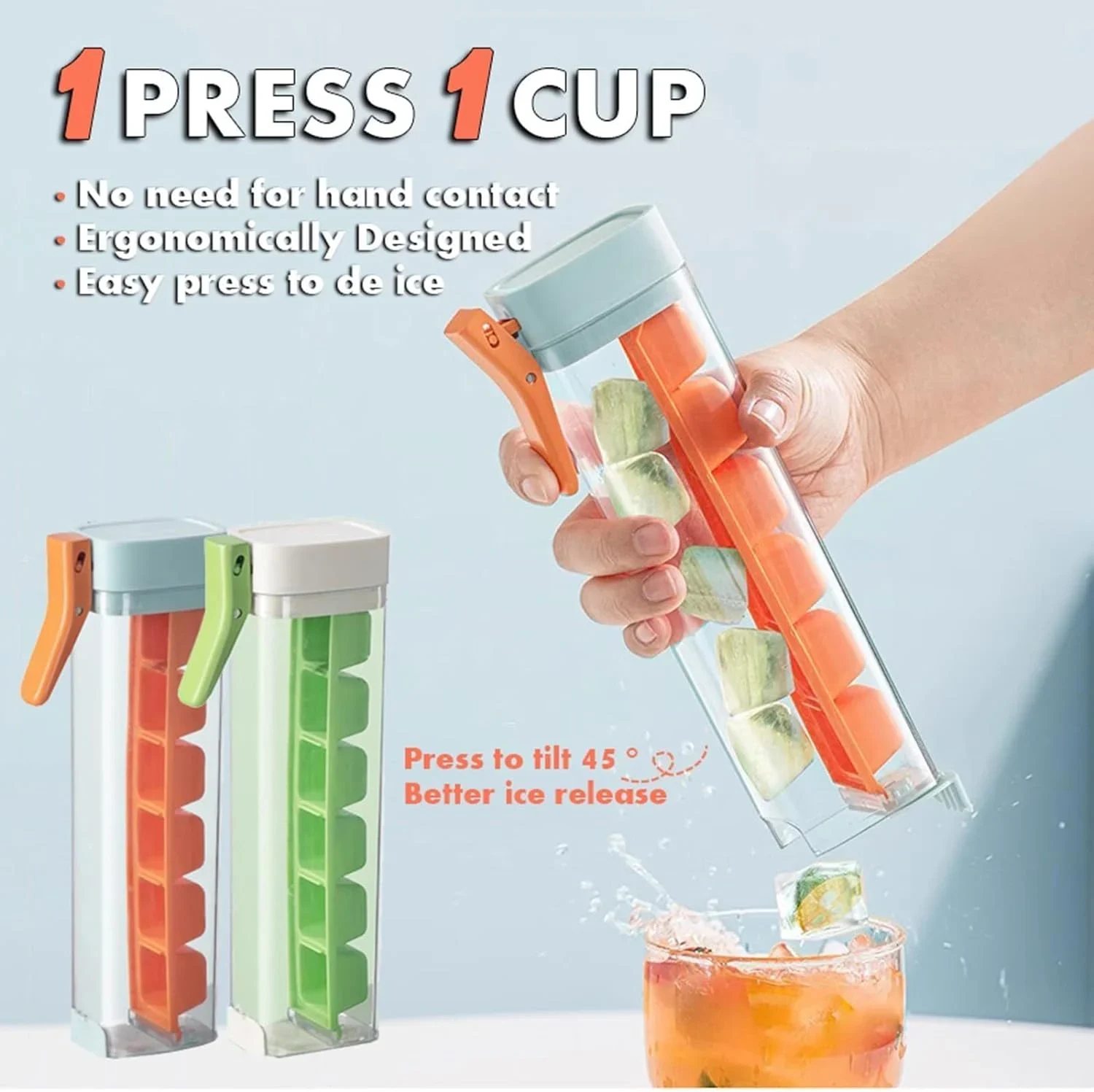 Molde para cubos de hielo con presiona 1 mano, naranja miniatura 6