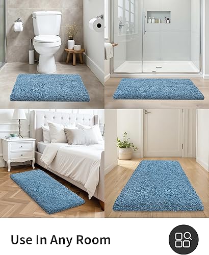 Miniatura 9 de ILANGO Alfombra de baño azul de 36 x 24 pulgadas, antideslizante y súper absorbente, extra gruesa, suave, lavable para piso, alfombra de baño de