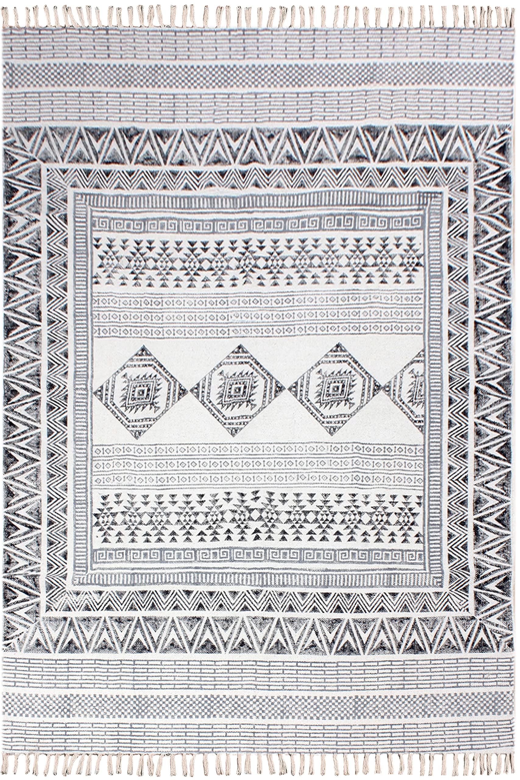 Kilim Bieżnik bawełniany o wymiarach 2,6 x 4, szary i beżowy, chodnik do wnętrz, na zewnątrz, 0,5 cm, kamień, zmywalny, ręczny, bawełniany dywan, chodnik boho, chodnik do kuchni, przy łóżku, na