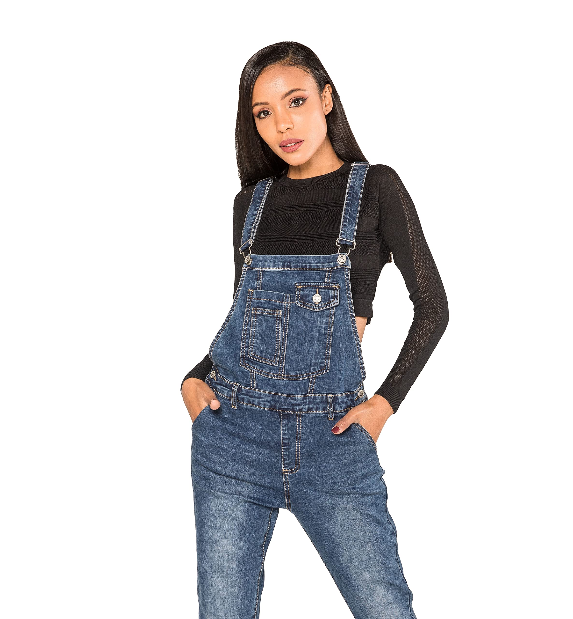 Nina Carter Salopette da donna, in denim, stile vintage, tuta estiva