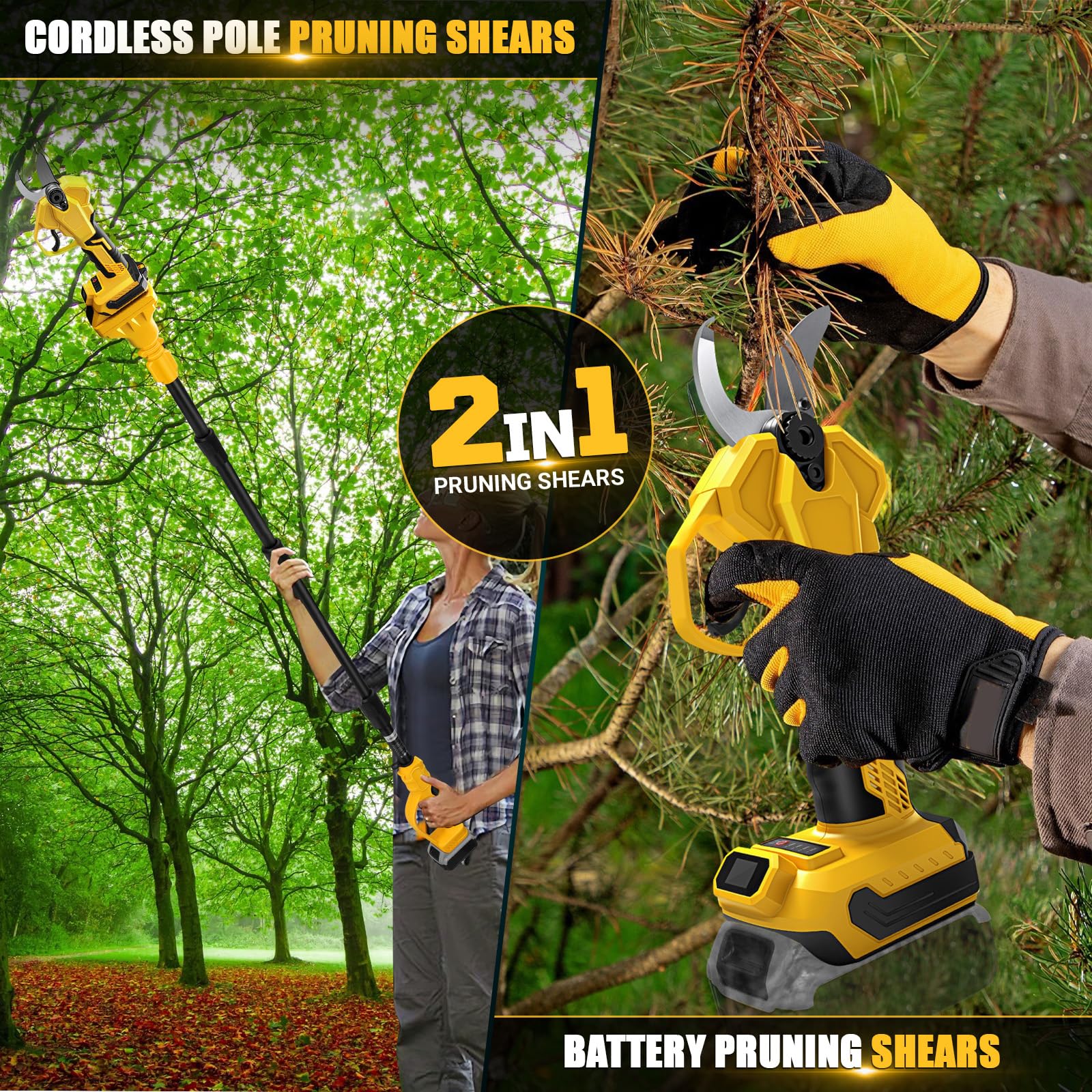Cesoia elettrica a batteria per alberi da giardino 2 IN 1 con barra telescopica per Dewalt 20V 18V, motore senza spazzole, elettrica, sega a batteria, LCD per il taglio di alberi da frutta (senza