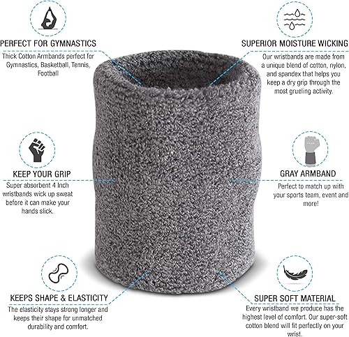 Miniatura 9 de Suddora Bandas de algodón grueso absorbentes y transpirables para entrenamiento, gimnasia, baloncesto, tenis y fútbol, multiuso de 4 pulgadas para