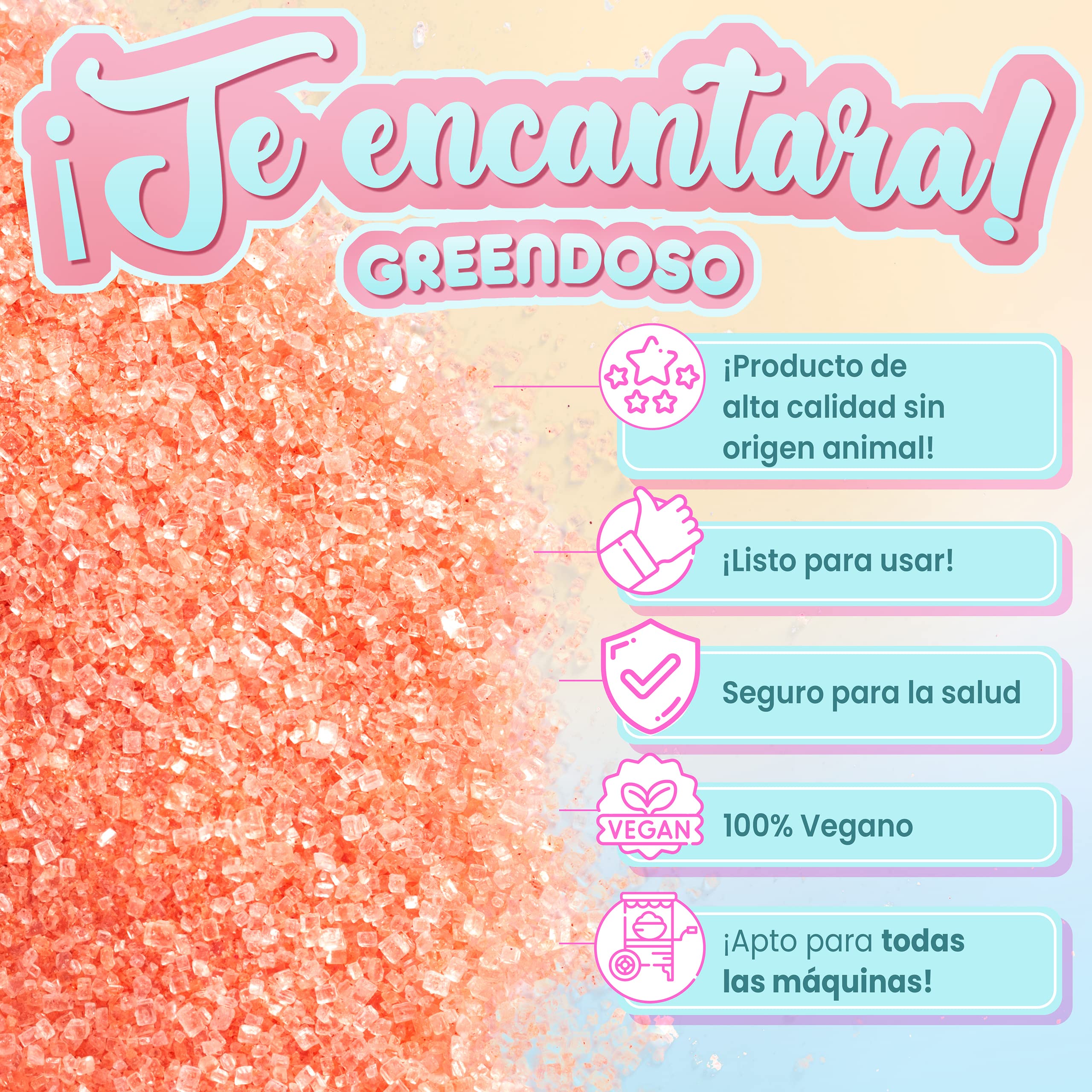 GREENDOSO® Azúcar para Algodón de Azúcar (4x320gr) – Lote de 4 Sabores (Fresa/Cola/Frambuesa/Manzana) – 50 Palitos