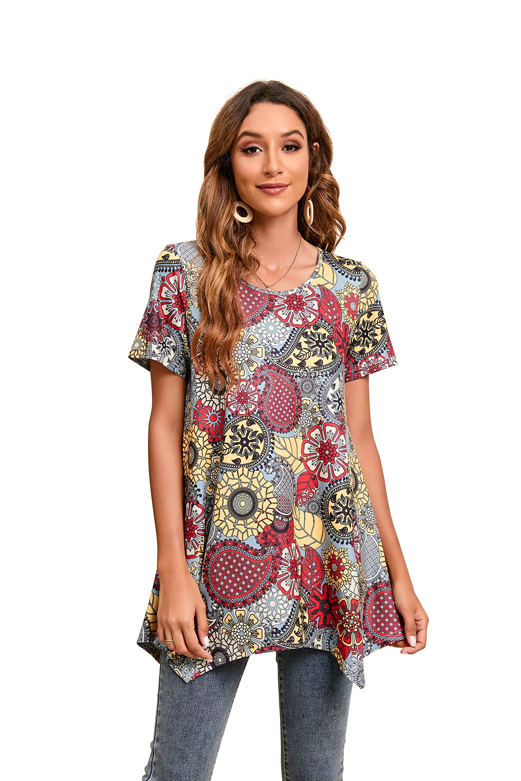 Enmain Camisetas de Manga Larga para Mujer Cuello Redondo Holgada Casual Túnica Tops Elasticidad Manga 3/4 Larga Tshirt