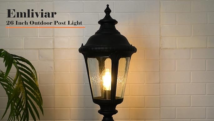 Emliviar 25 Inch Outdoor Post Light for House, Vintage