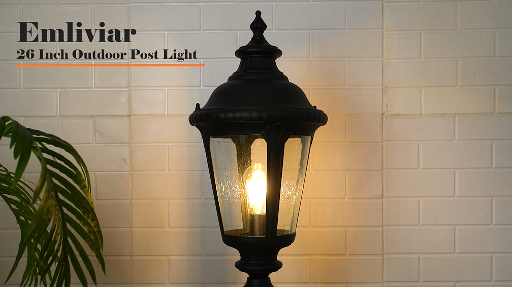 Emliviar 25 Inch Outdoor Post Light for House, Vintage