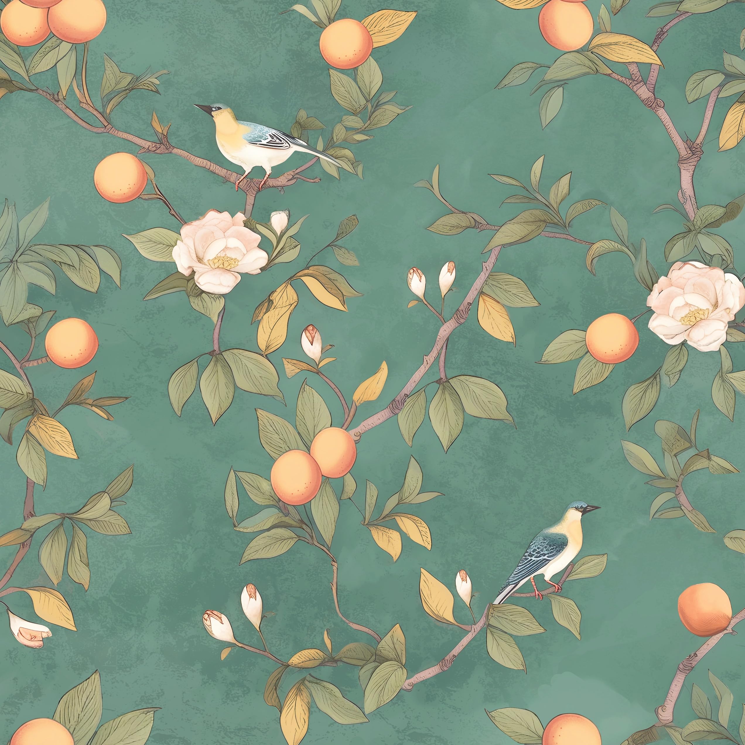 HENNOR Green Floral Wallpaper Peel and Stick Bird Wallpaper 17.5in x 9.8ft Vintage Leaf Contact Paper Waterproof Self Adhesive Boho Farmhouse Wall