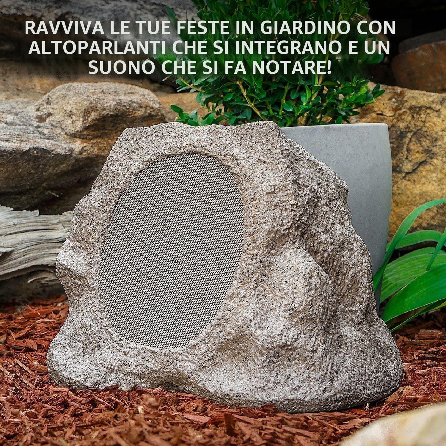 VICTROLA Rock Speaker Connect – Altoparlante da esterno a forma di pietra con Bluetooth 5.3, 22 h di autonomia, ricarica solare, connessione multi-speaker e certificazione IP65 (Grigio pietra) | Altoparlante esterno a forma di roccia, Bluetooth 5.3, caric
