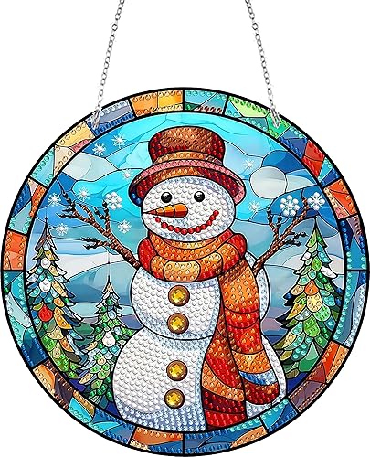 LUSandy Adorno colgante 5D, kit de letrero de pintura de diamante, muñeco de nieve de Navidad, arte de cristal acrílico, arte de pared, decoración