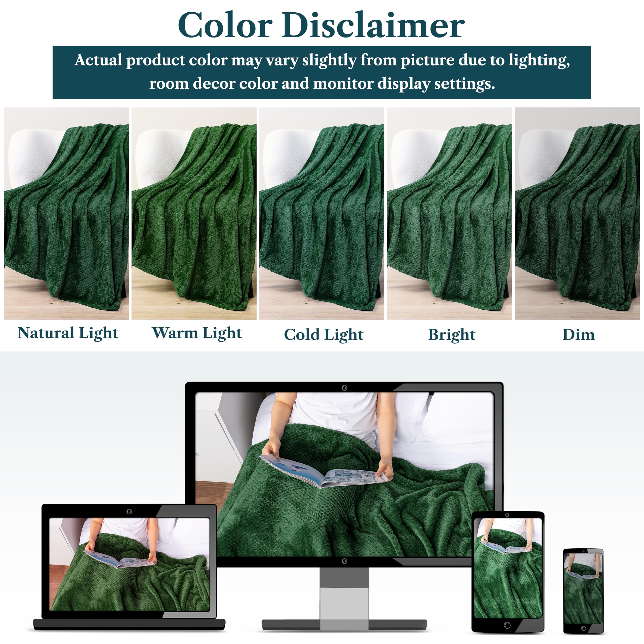 PAVILIA Couverture en Molleton Vert émeraude pour canapé, Sofa et lit, Microfibre Jacquard gaufrée, Chaude, légère, résistante à la décoloration, décoration pour Toutes Les Saisons, 152,4 x 203,2 cm