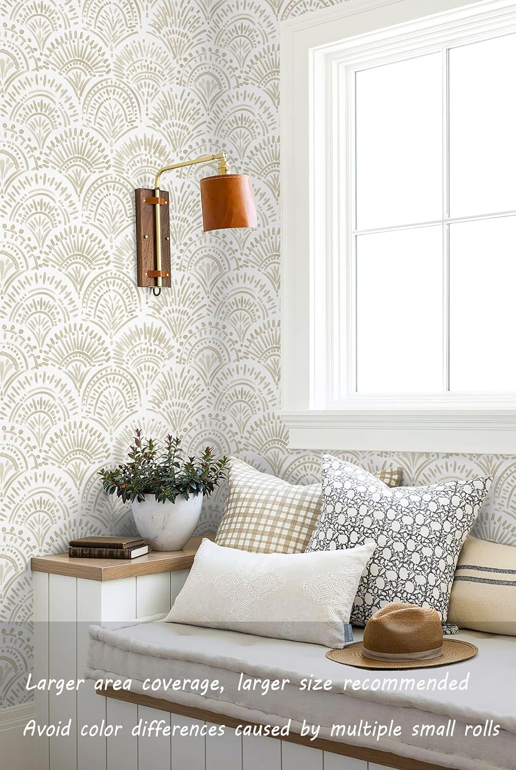 Safiyya Peel and Stick Wallpaper Boho Contact Paper 17.3"x 393" Beige and White Modern Wall Paper Self Adhesive Removable Wallpaper for Bedroom Vinyl Rolls