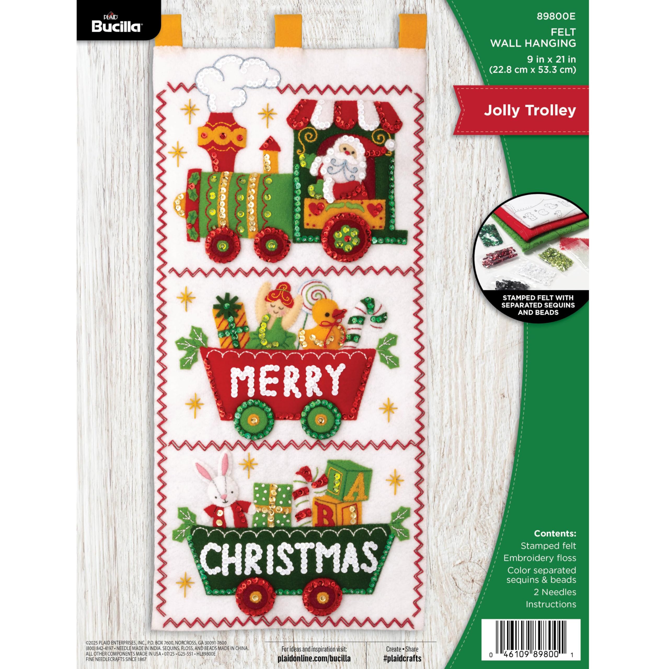Bucilla Kit de suspension murale en feutre Jolly Trolley, parfait pour les loisirs créatifs