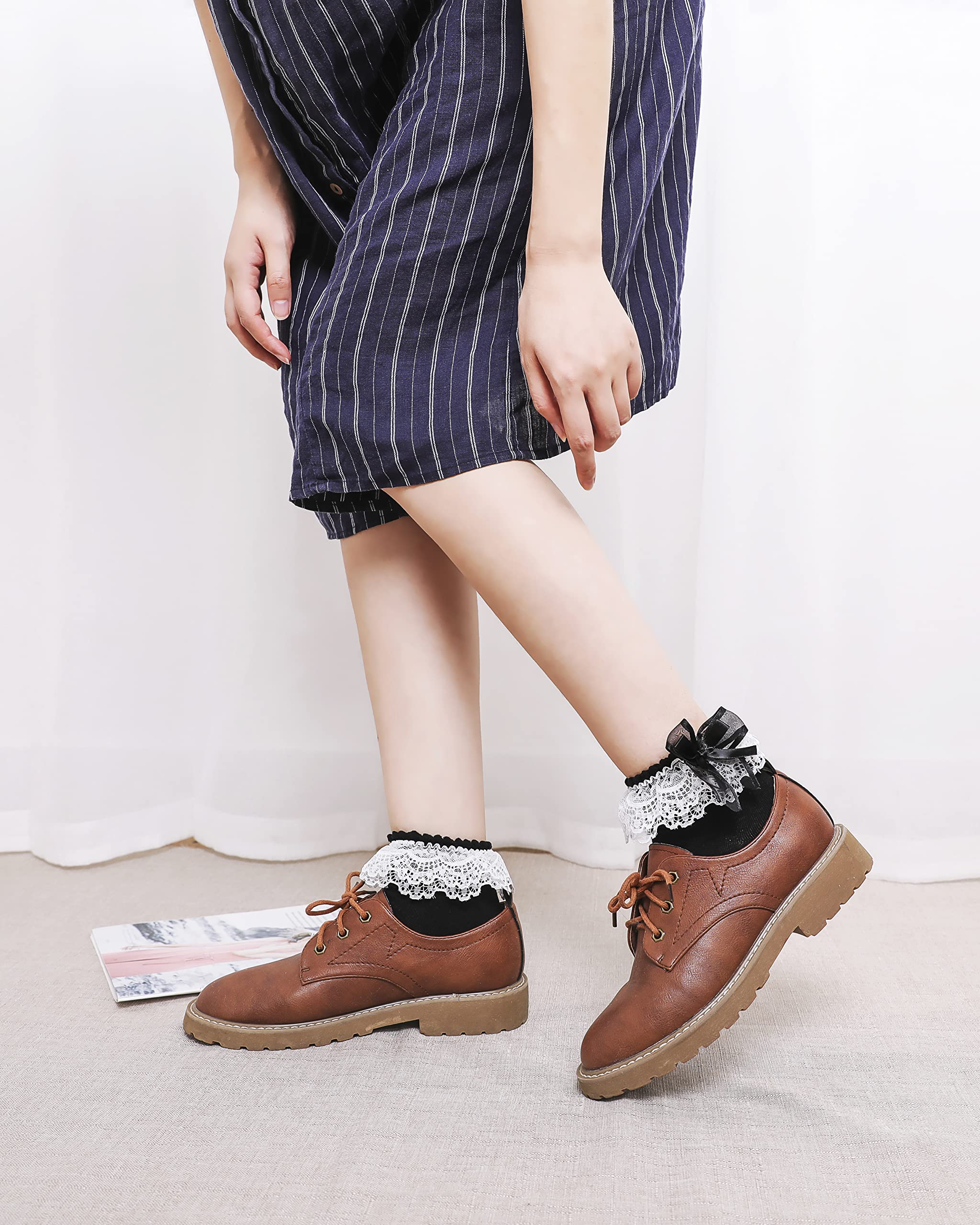 Calcetines de encaje con mariposas para mujer, 3 pares