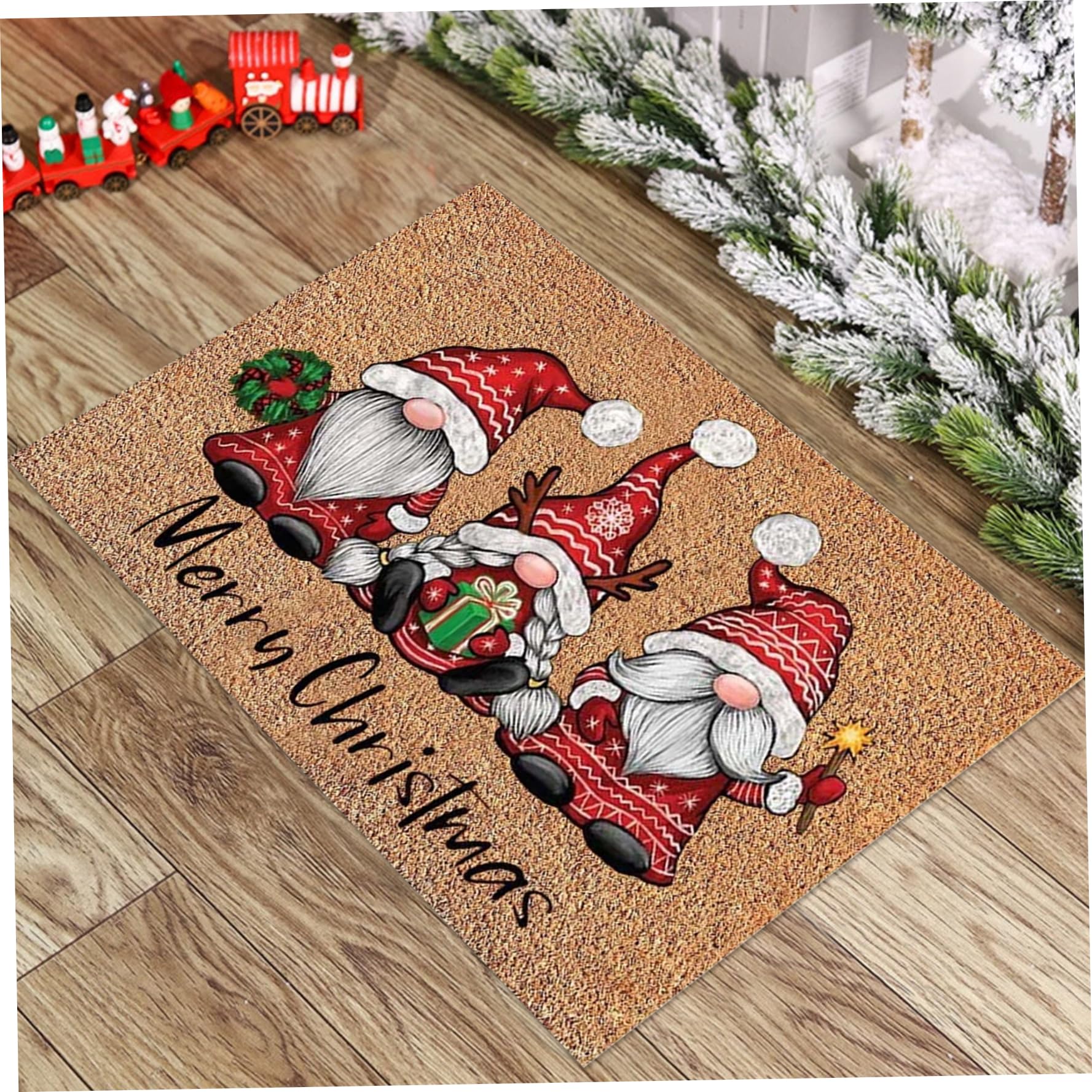 Alfombra navideña para Puerta, Alfombra navideña de 24x16 Pulgadas, Antideslizante, para Puerta de gnomo de Feliz Navidad, de Entrada de Terciopelo para Decoraciones navideñas