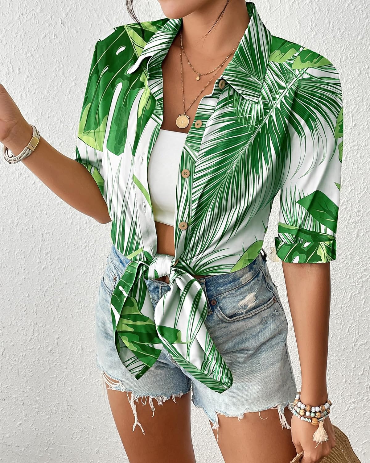 Bsubseach Womens Hawaiian Button Down Shirts Tropical Print Short Sleeve Collared Casual Blouse Tops Vacation Summer Beach - Image 6