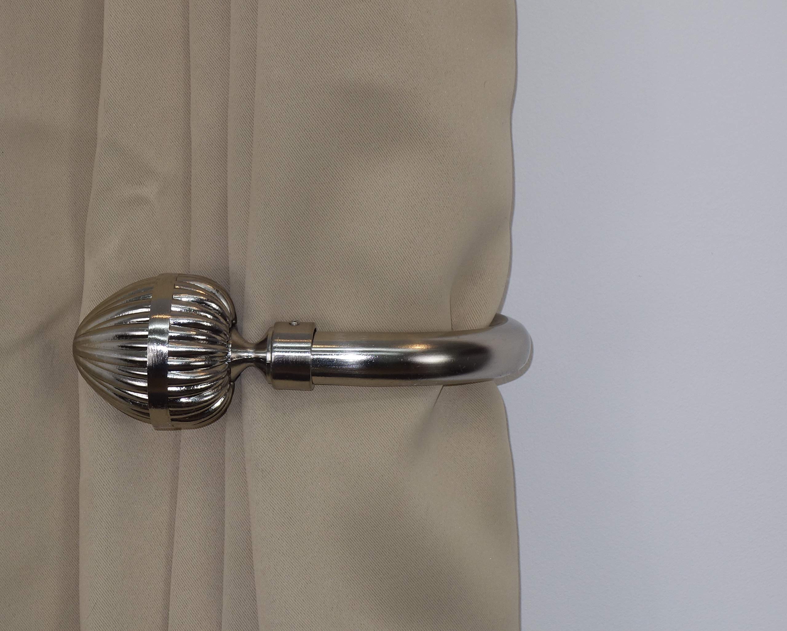 Home Harmony Decorative Curtain Holdbacks Wall Mounted Curtain Tie Backs Pack of 2 Availablie in Black or Silver (Silver, Fluted Acorn) — image 1