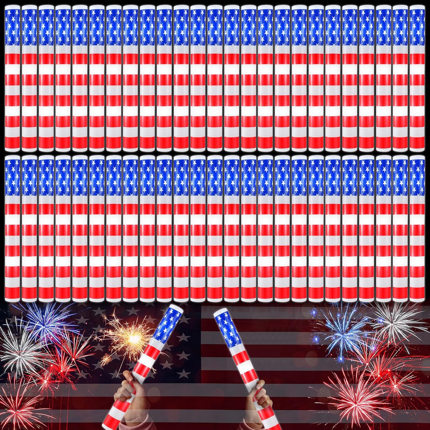 4th of July Light Sticks Independence Day Glow Sticks in the Dark 16 Inches Patriotic Red White Blue LED Foam Sticks American Flag Party Favors for Memorial Day Party Events(24 Pcs)