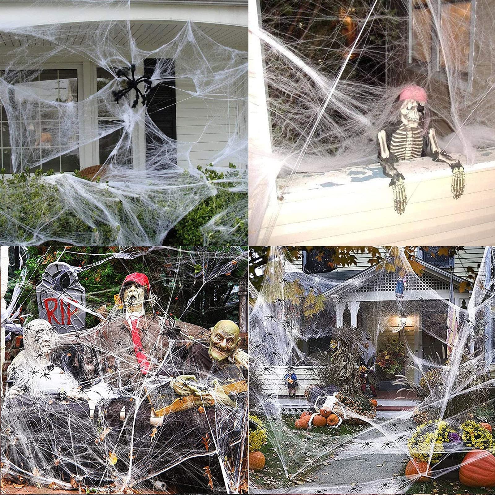 Bechoanigel Halloween Spinnennetz - Leuchtendes Gruselnetz Mit 30 Spinnen Für Haus & Garten