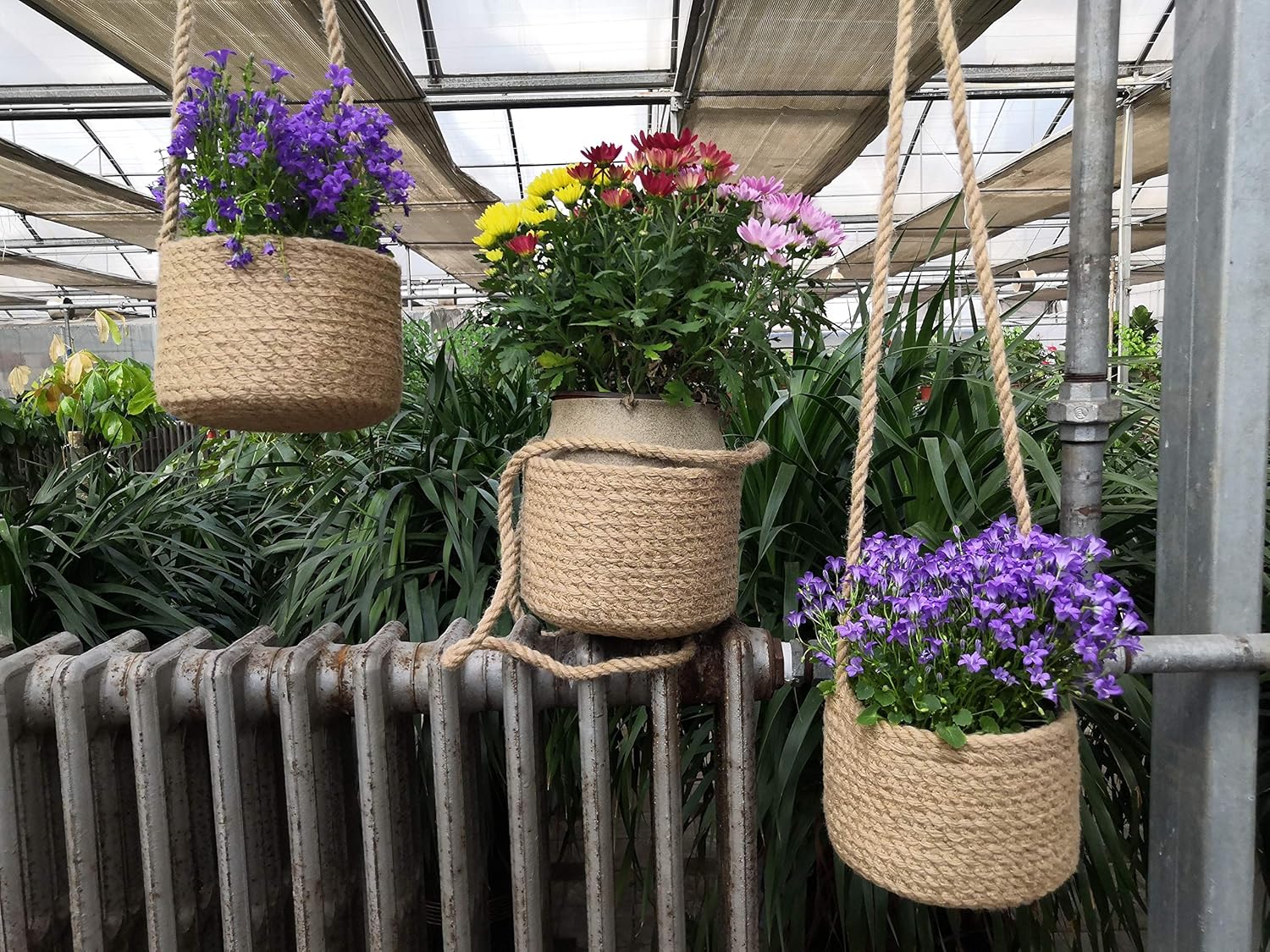 Wall Hanging Planter 3 pcs Jute Rope Hanging Planter Woven Plant Basket Indoor Up