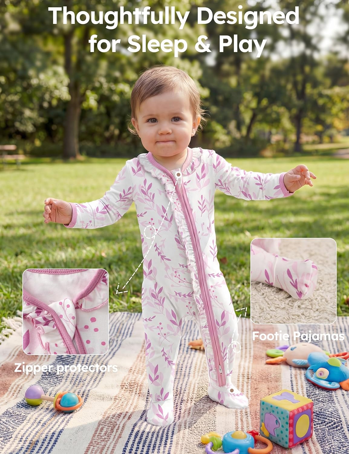 Unnivoll Rayon Made from Bamboo Baby Pajamas Baby Sleepers for Newborn 0-3 3-6 6-9 Months 2Pcs Footie Pjs Baby Girls Clothes
