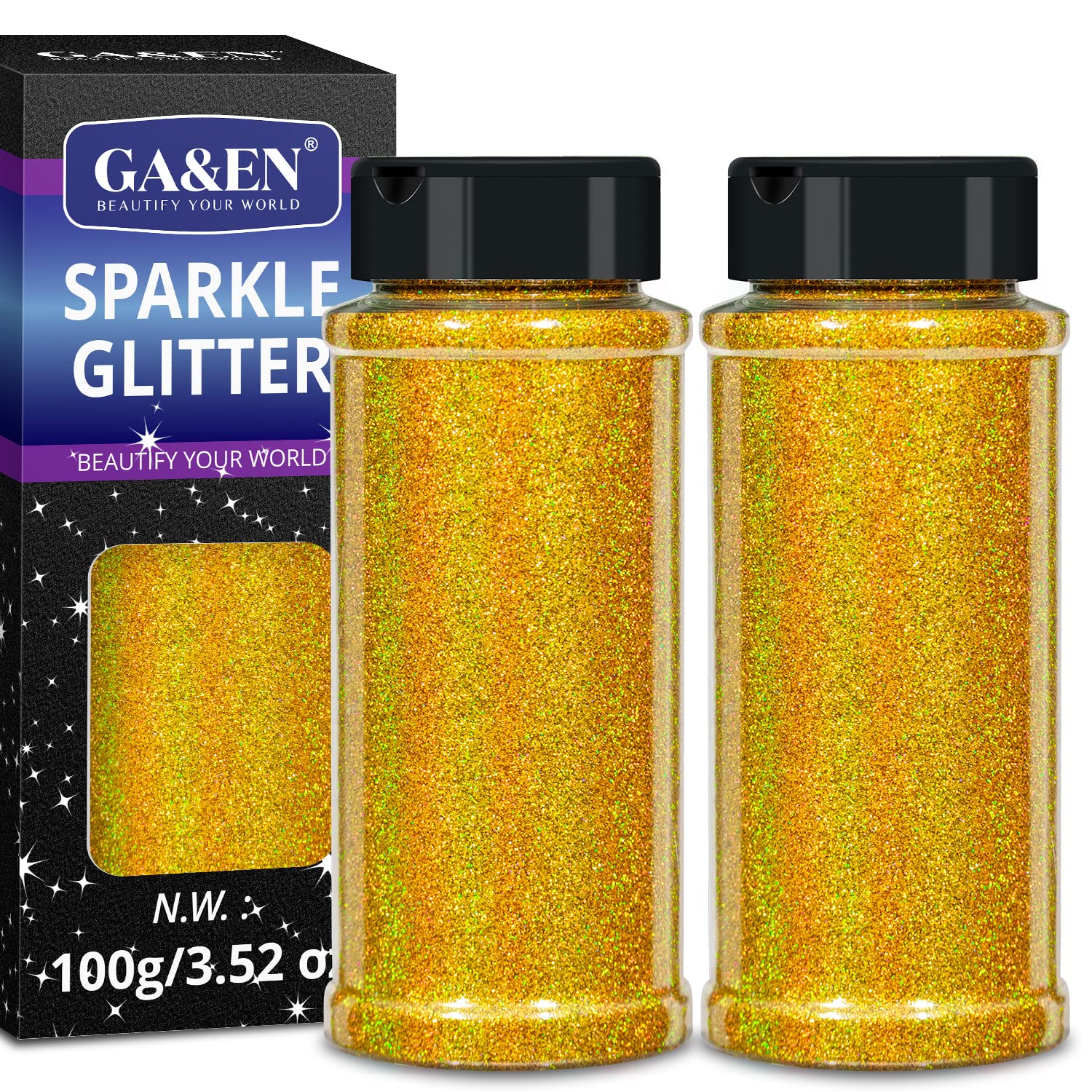 Holographic Ultra Fine Glitter 100g*2pcs Gold Fine Glitter 200g/7.04oz Sparkle Glitter Powder for Resin Tumbler Project and Craft Iridescent Glitter for Nail Art and Body Makeup