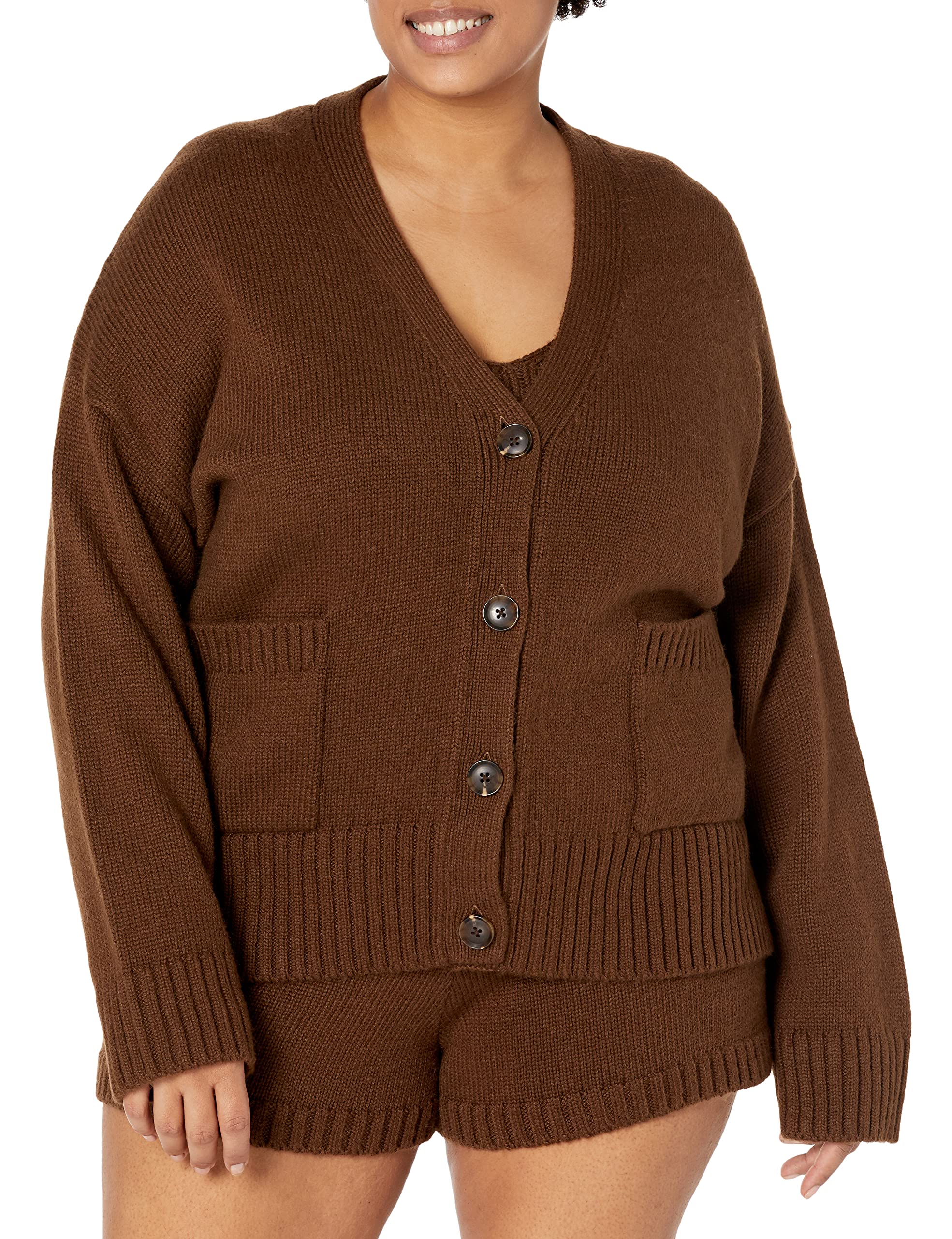 The Drop Women's Brigitte Chunky Button-Front Pocket Ribbed Cardigan
