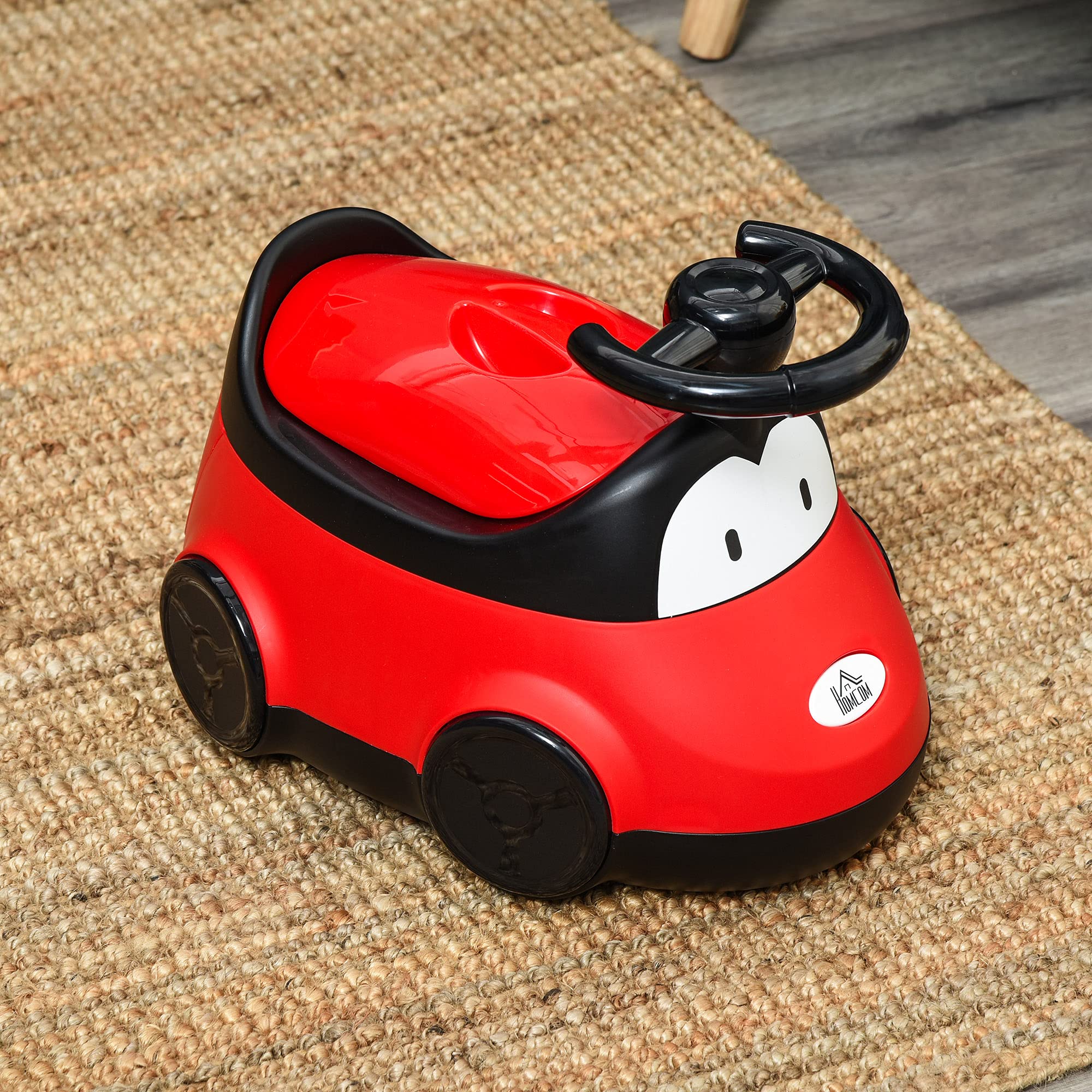 HOMCOM Vasino per Bambini da 6 Mesi a 3 Anni, WC per Bambini a Forma di Macchina con Volante e Vaschetta Rimovibile, Rosso