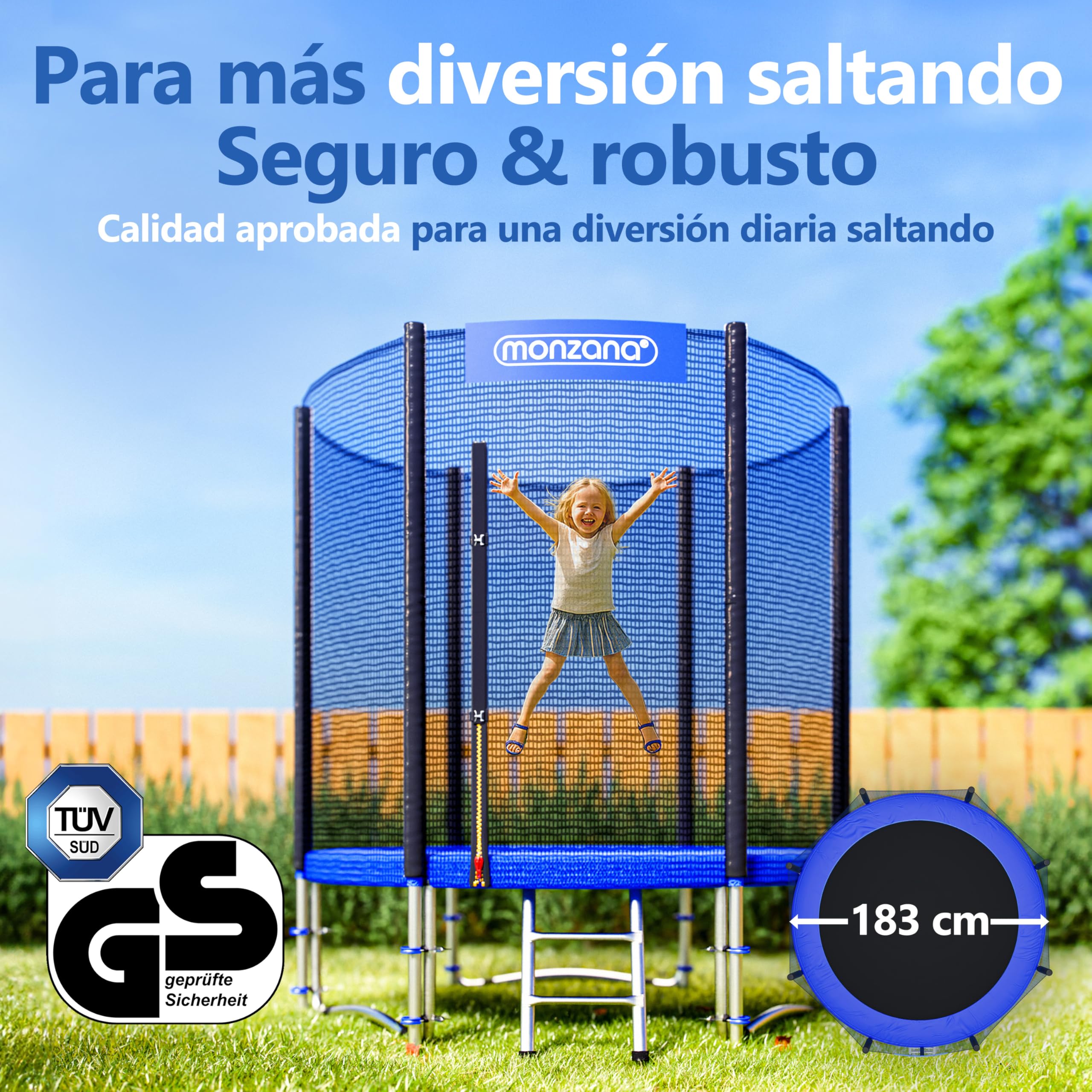 Monzana® Trampolin Ø 183/244/305/366/427cm Cama Elástica Jardín Red Seguridad Protectores Bordes Escalera Set Completo