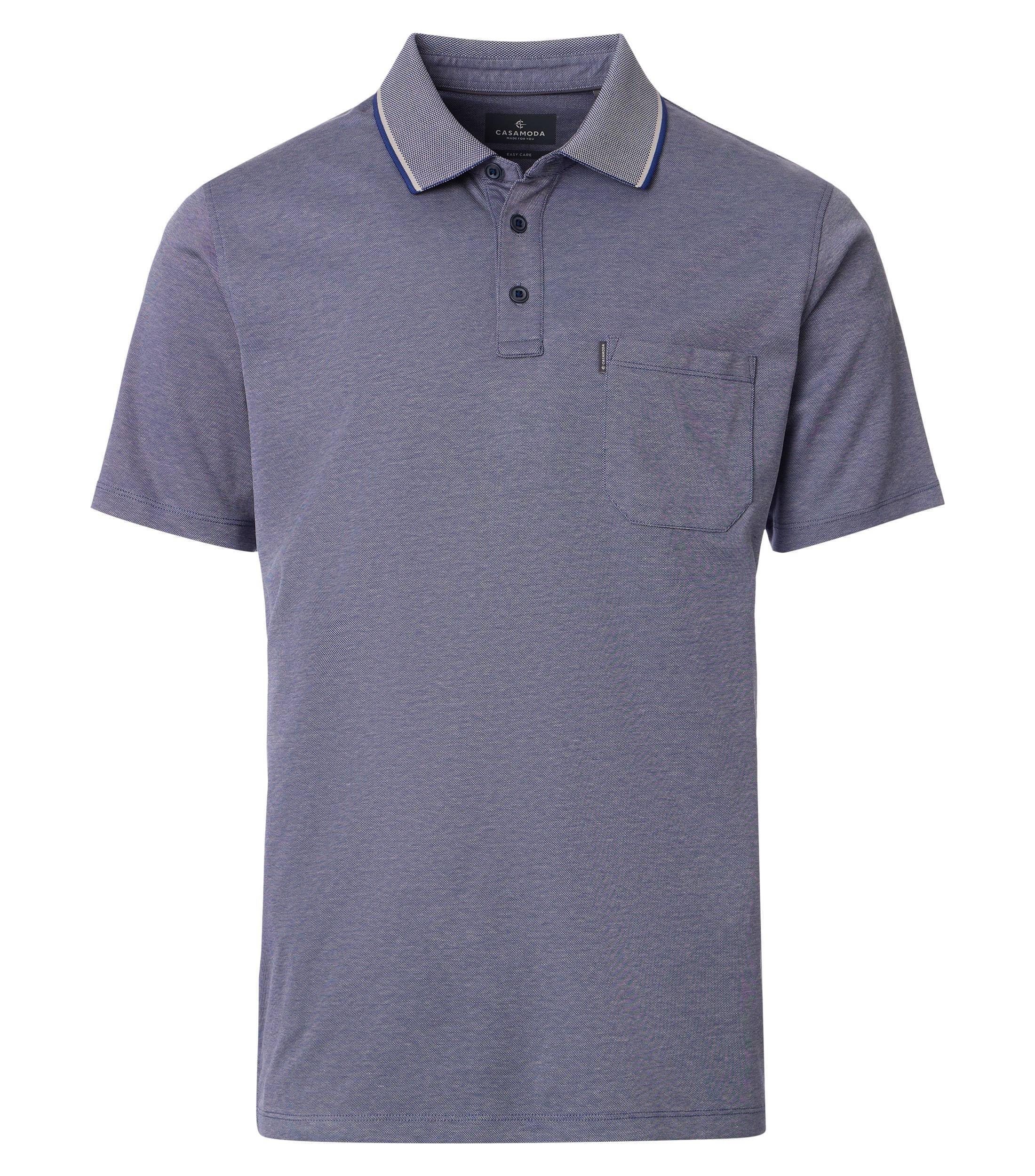 CASAMODA Polo-Shirt Unifarben – Brusttasche Blau L