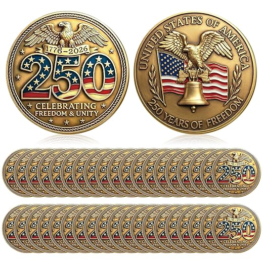 Highergo 250th Anniversary Commemorative Coins USA Eagle and Patriotic Symbols Collectible 250 Year Merchandise for Celebration Display Collectors Challenge Coin Gift(20 Pcs,Style 6)
