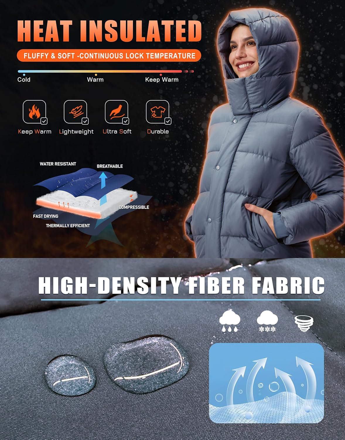 Pioneer Camp Women's Quilted Puffer Jacket, Warm Winter Coat Insulated Full Zip Hooded Jacket Pockets Outerwear Casual - Image 4