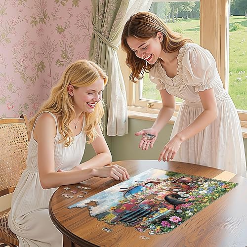 Miniatura 7 de Rompecabezas para adultos de 1000 piezas, rompecabezas vintage de autos rojos y flores, rompecabezas de 1000 piezas con letras en la parte