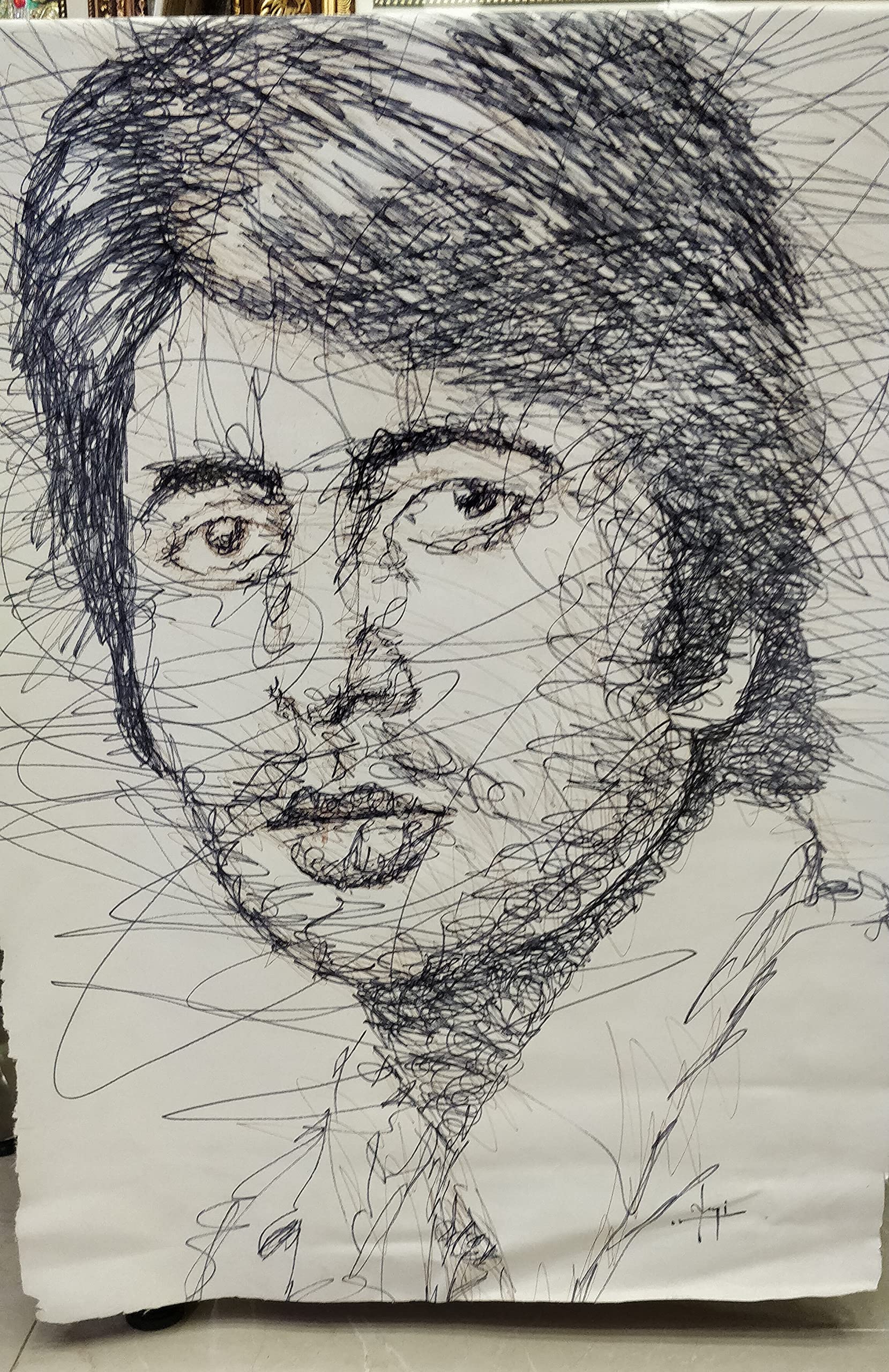 Amitabh Bachchan Scribble Portrait On Paper 85x55cm Without Frame