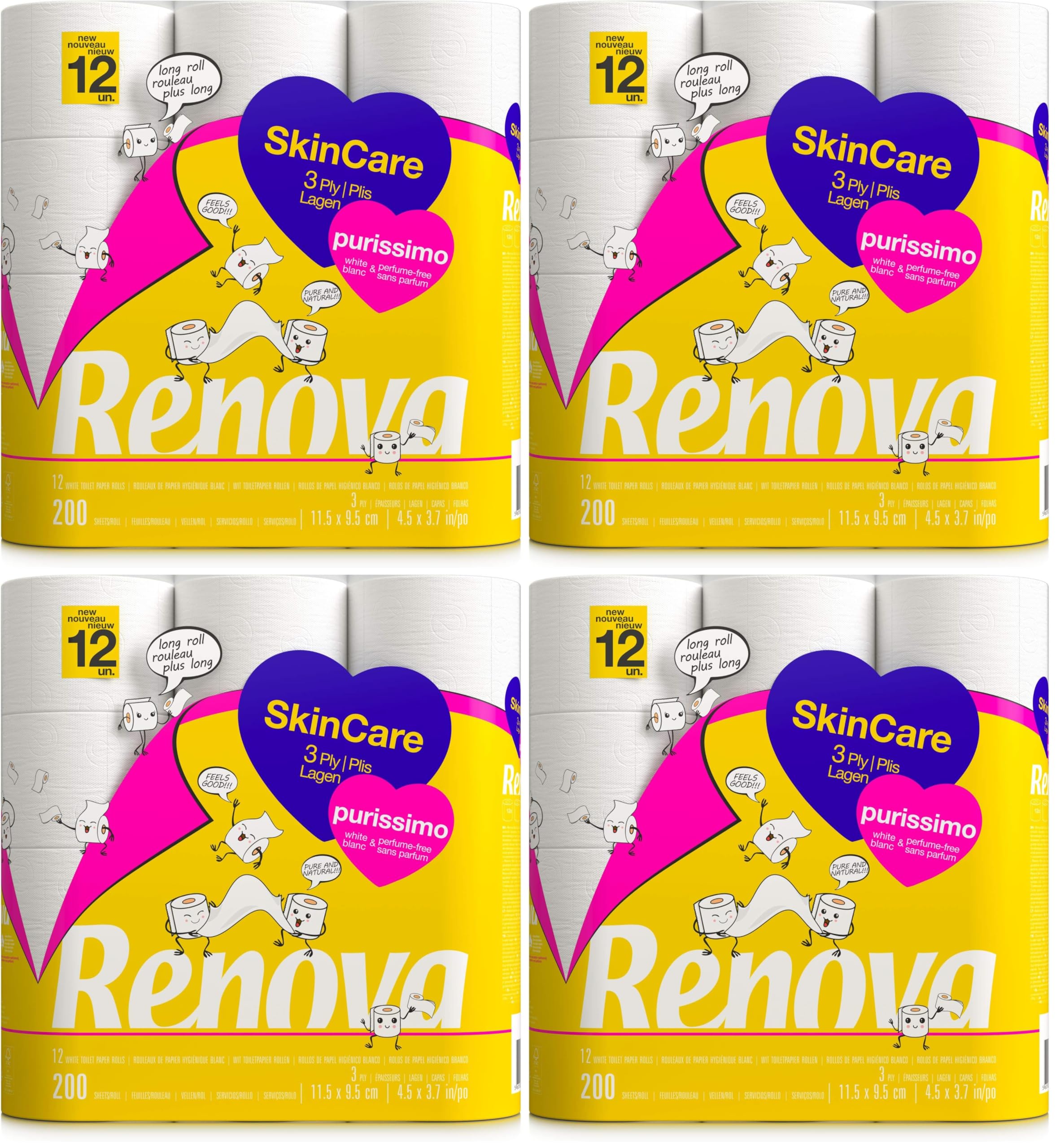 Renova Papel Higiénico Skin Care Purissimo - 12 Rollos Blanco Puro (200088243) (Paquete de 4)