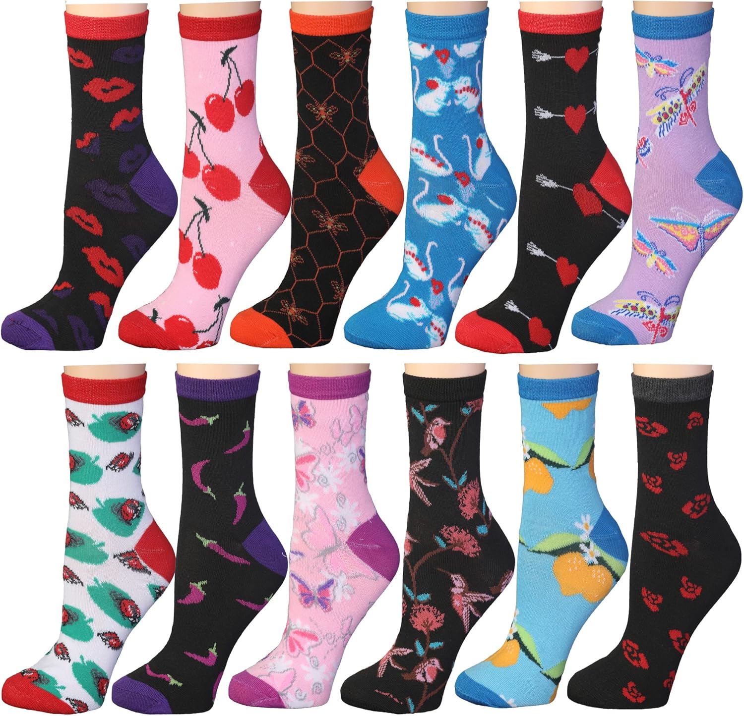 Frenchic 12/24/48 Pairs Pack Women's Colorful Patterned Cute Funny Casual Fashion Crew Socks