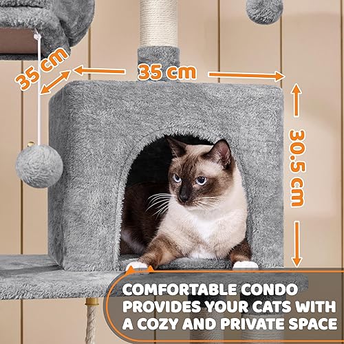 Miniatura 6 de Topeakmart 59 pulgadas gato árbol gato torre soporte casa condominio con hamaca grande rascador poste gatito mascota casa de juego