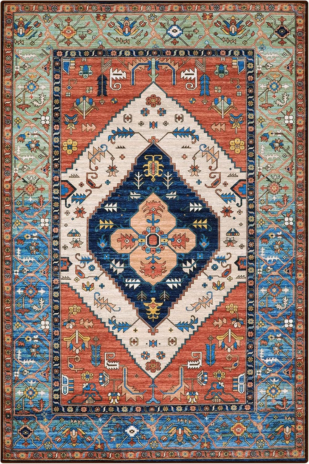 Lahome Boho Rugs for Living Room - 4x6 Area Rug Machine Washable Bedroom Rugs Non-Slip Low-Pile Entryway Rug Throw Oriental Distressed Kitchen Rugs Indoor Floor Carpet for Dining Room Bathroom Office