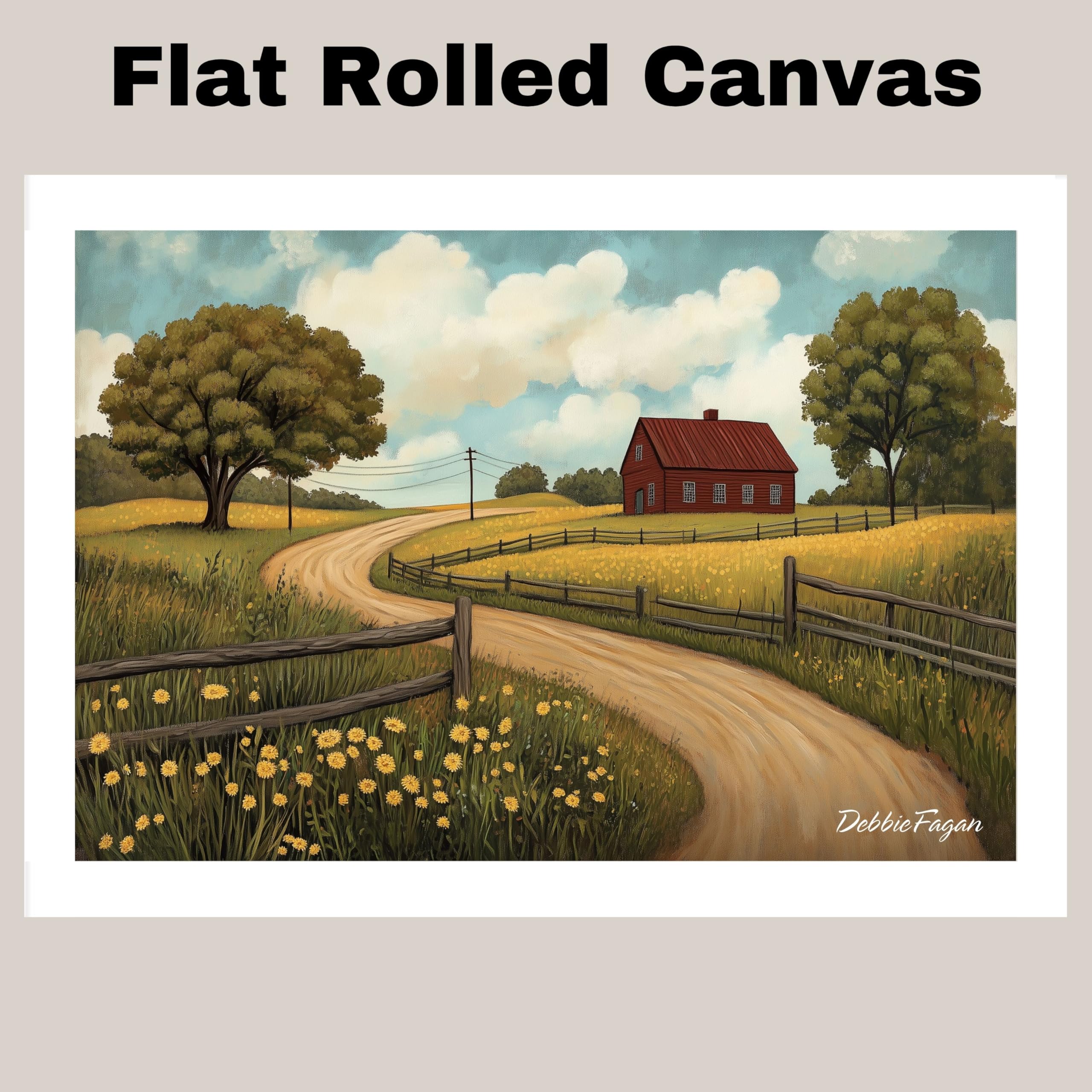 Amazon.com: Sunny Country Road with Red Barn and Wildflowers