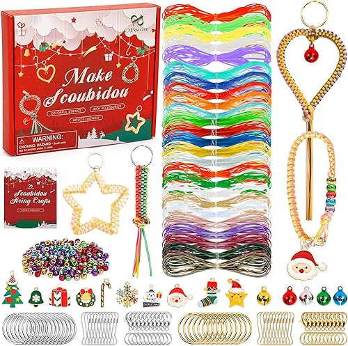 PP OPOUNT Cuerda de cordón de plástico de Navidad con instrucciones (idioma español no garantizado), 25 rollos de cuerda Gimp y 295 colgantes, kit