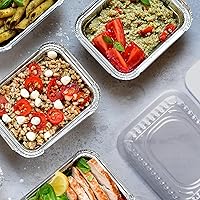 Vista 2 de Nicole Home Collection Sartenes de aluminio con tapas, 50 unidades, sartenes oblongas de 1 libra (5 x 4 pulgadas), recipientes para llevar