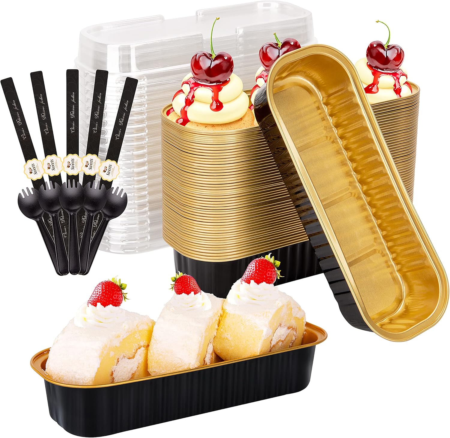 YJTIMEGS 50 Pack Mini Cake Pans with Lids and Spoons, 6.8oz