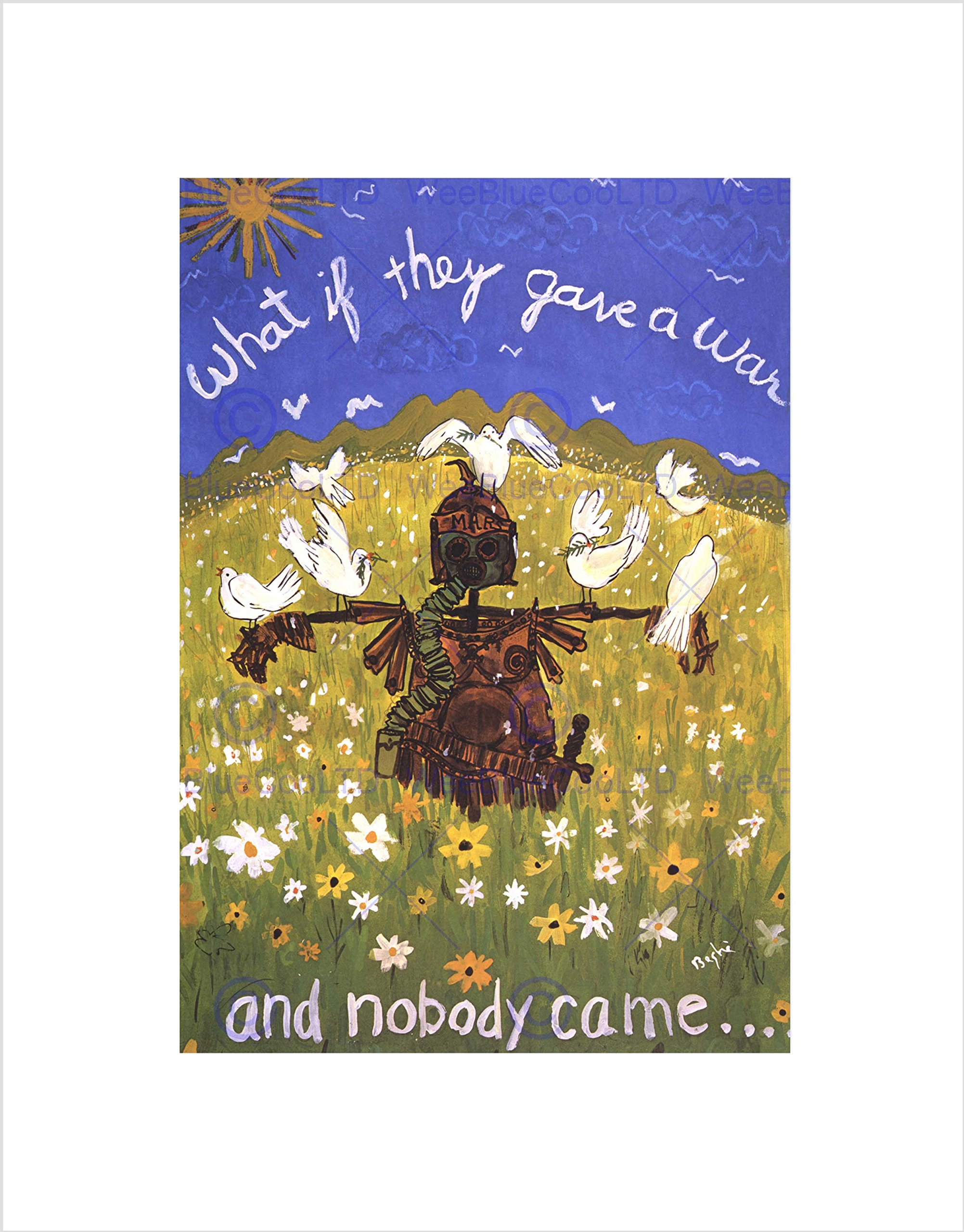 Wee Blue Coo POLITICAL WAR VIETNAM DRAFT PROTEST DOVE BLACK FRAMED ART PRINT B12X5786