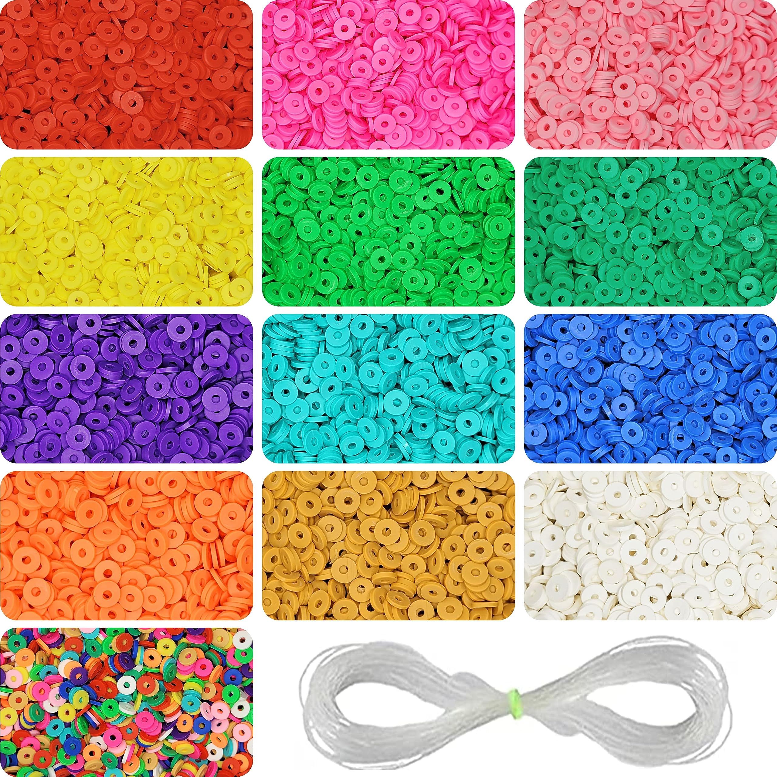 INDIKONB Polymer Clay Flat Disc Shape Beads - Multicolour, 8mm Diameter, Pack of 13 for Bracelets, Jewelry, and Craft