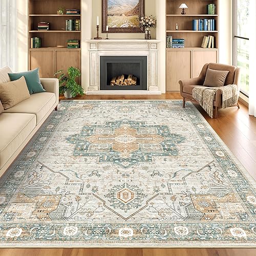 Miniatura 9 de Alfombra de 6 x 9, resistente a las manchas, lavable con parte trasera antideslizante, vintage grande para dormitorio grande, alfombra plegable