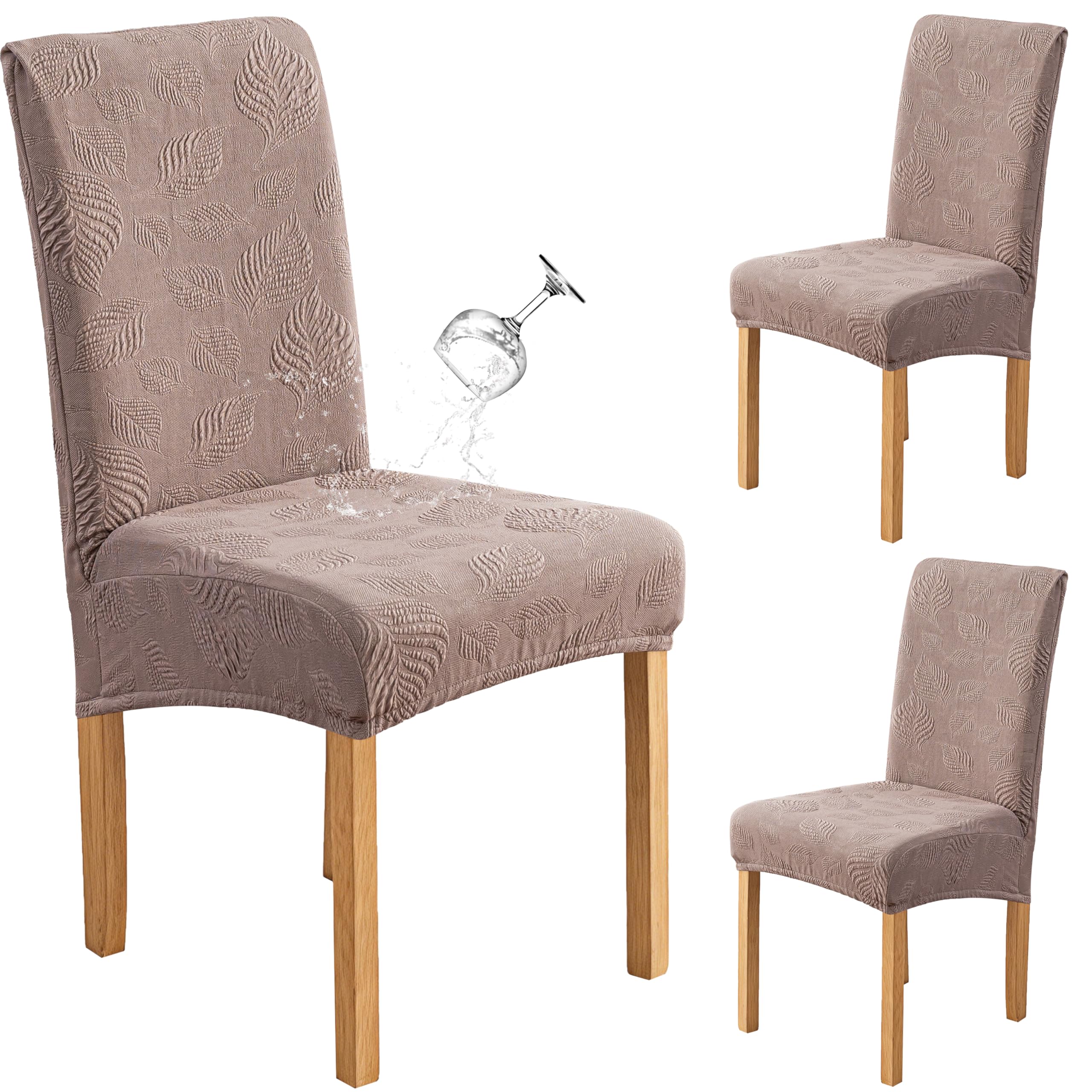 Genina Waterproof Dining Chair Cover Set of 2,Kitchen Chair Cover,Taupe
